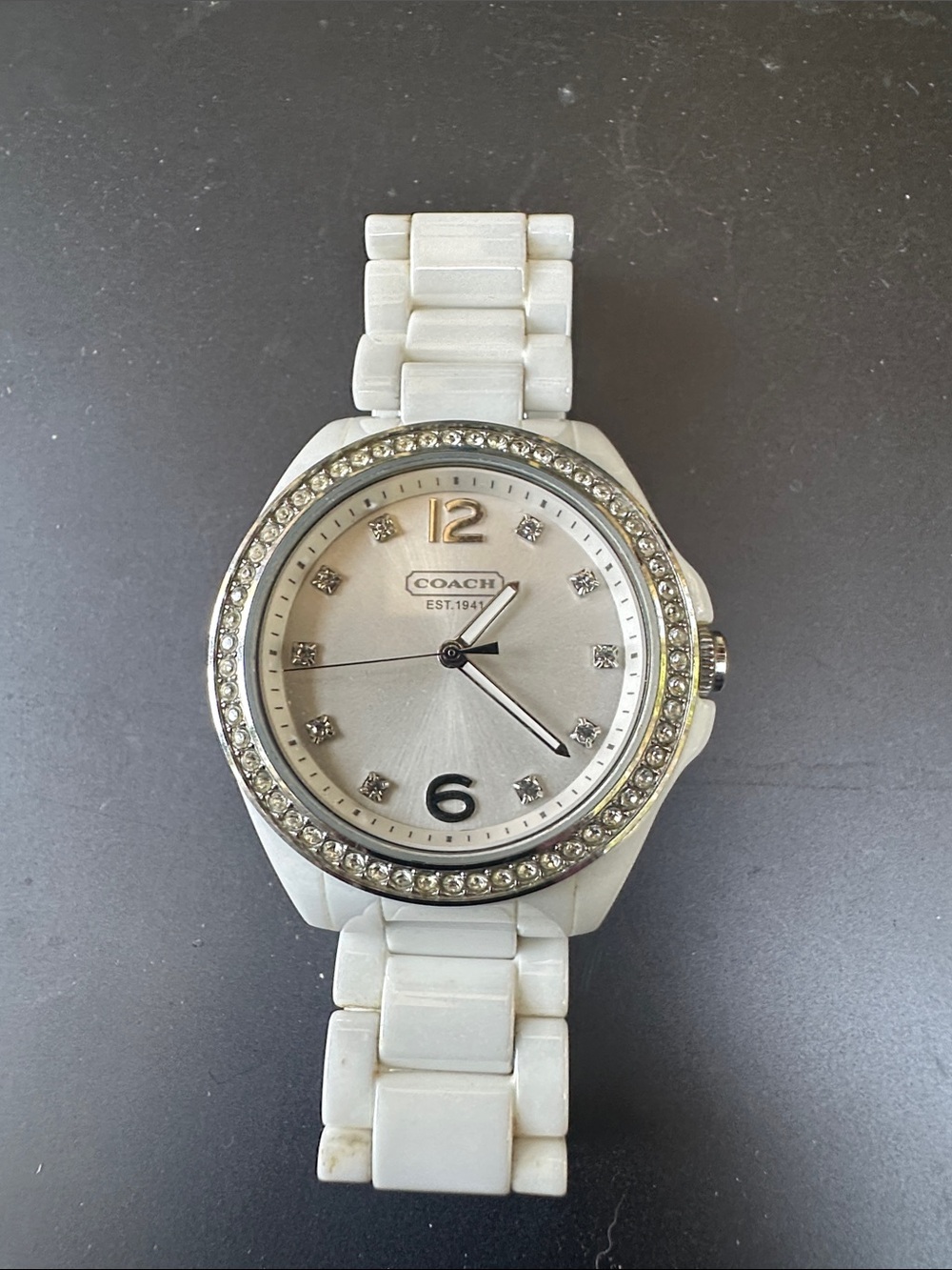 Coach White Ceramic Bracelet Watch with Crystal Bezel